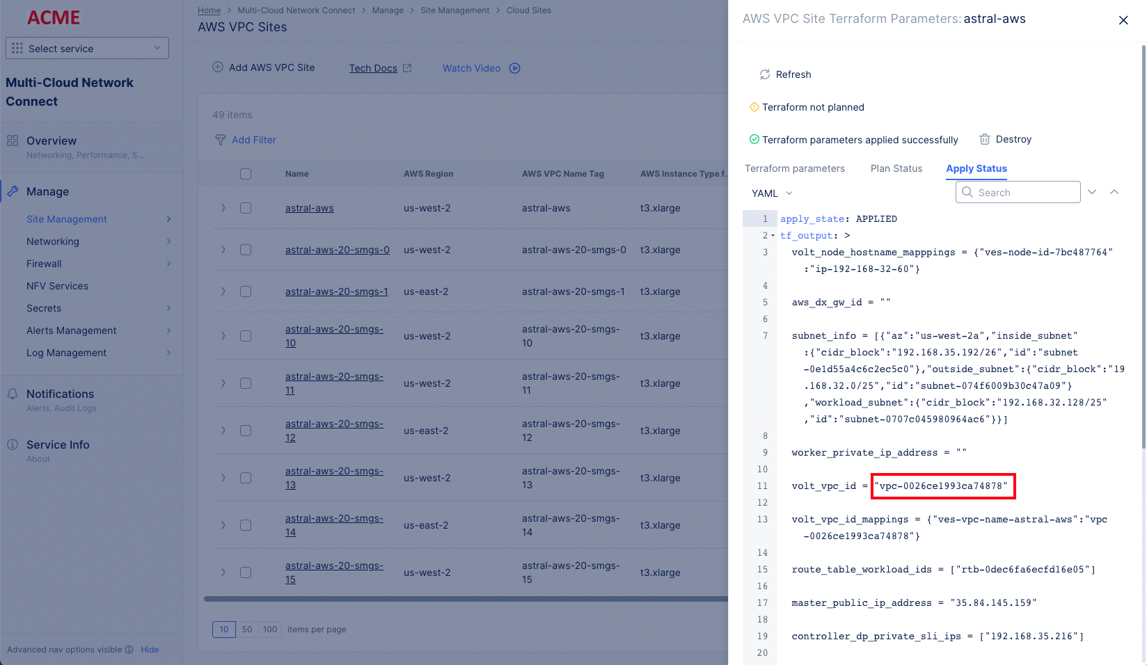 Figure: VPC ID from Terraform Apply Status
