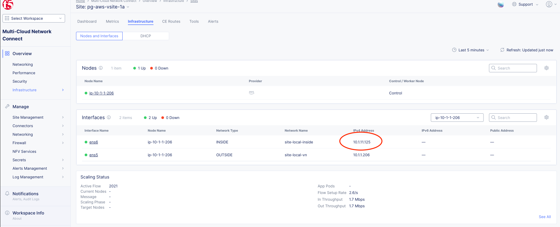 Figure: CE Site SLI Interface IP Address