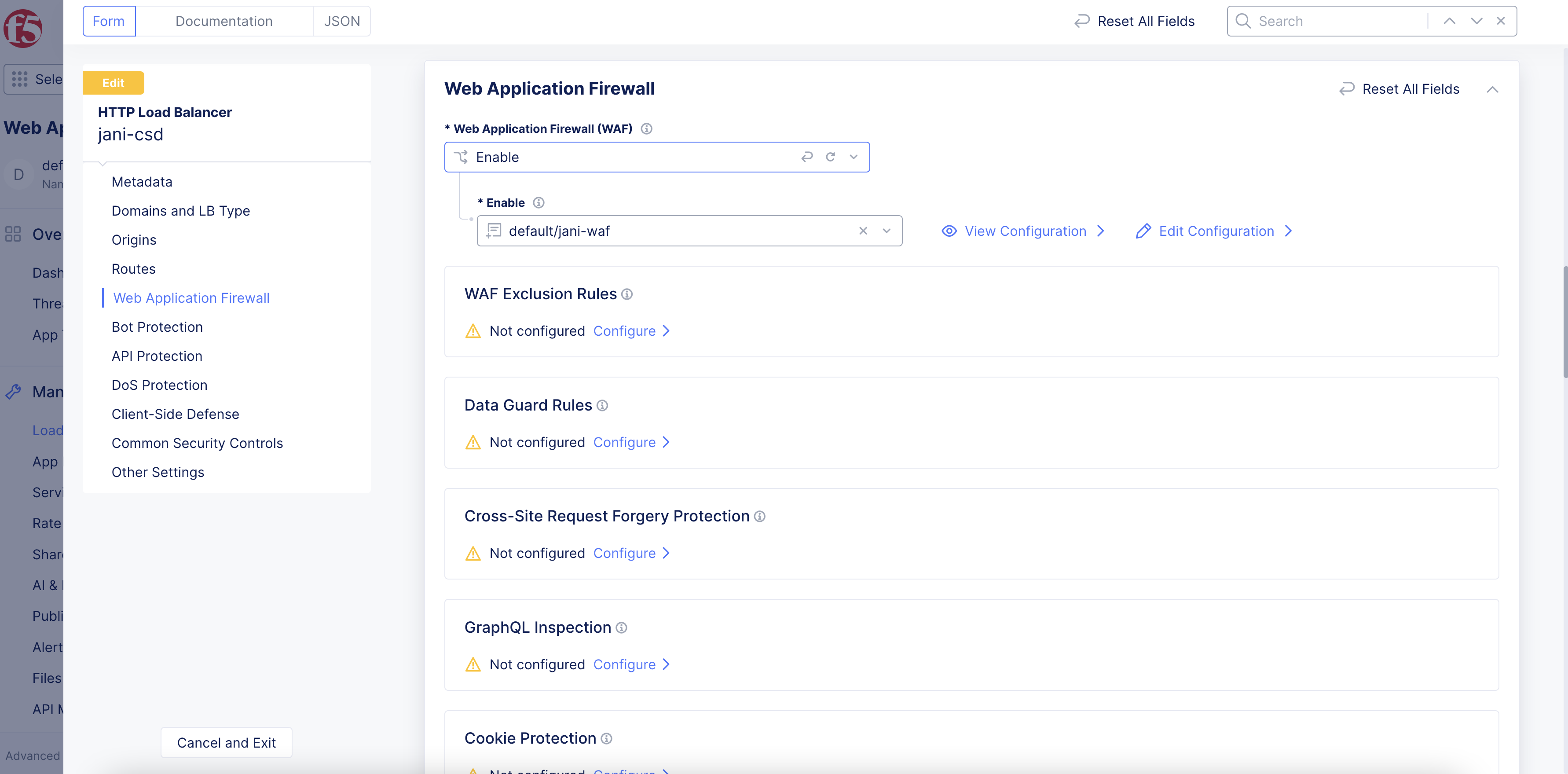 Figure: Select WAF Object