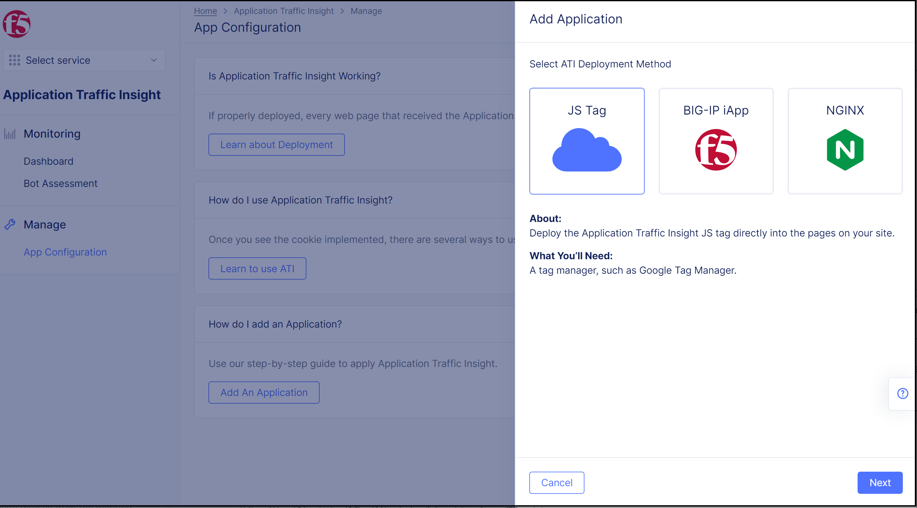 Figure: Select JS Tag for Deployment Method