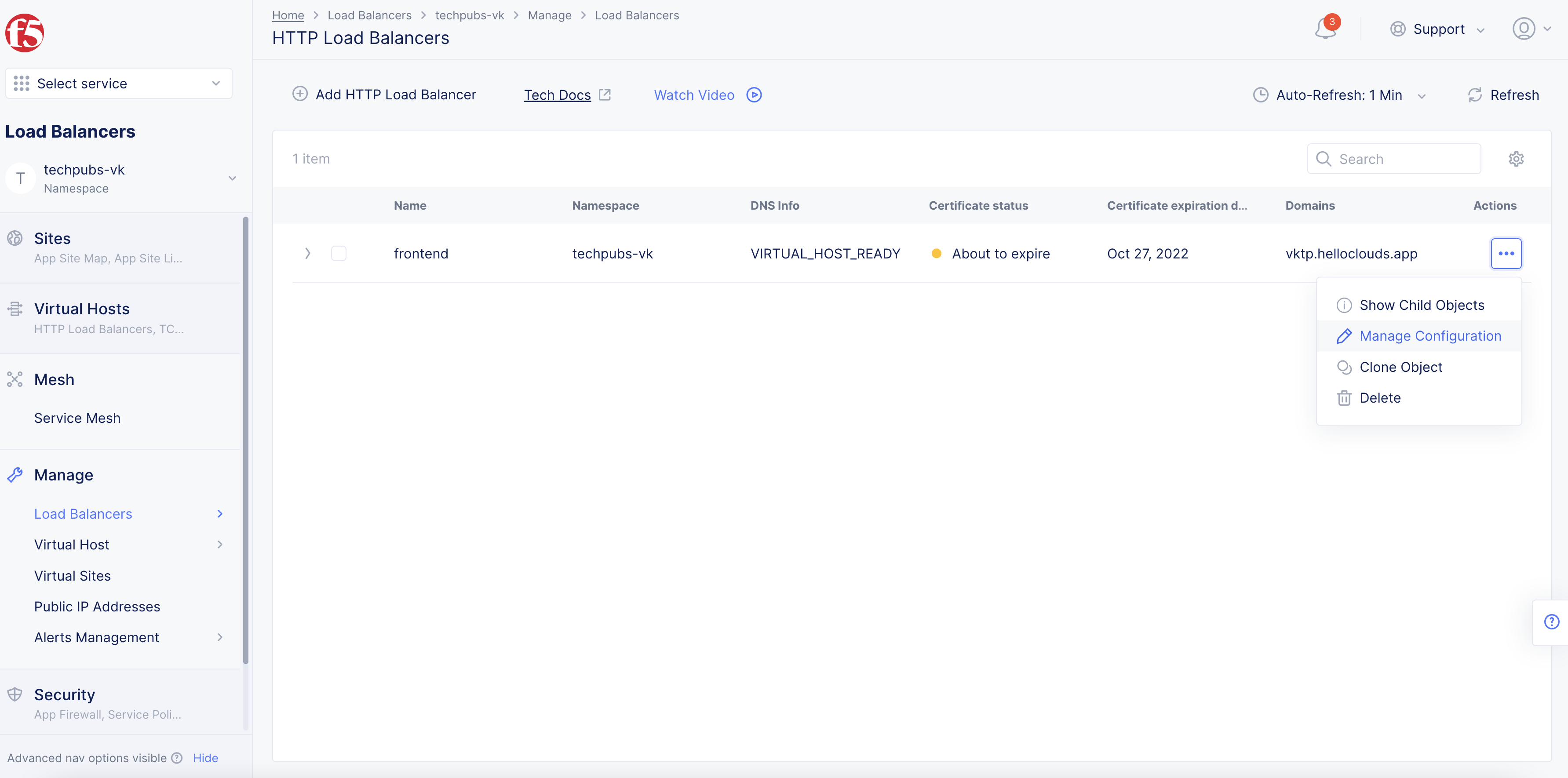 Figure: Manage Configuration